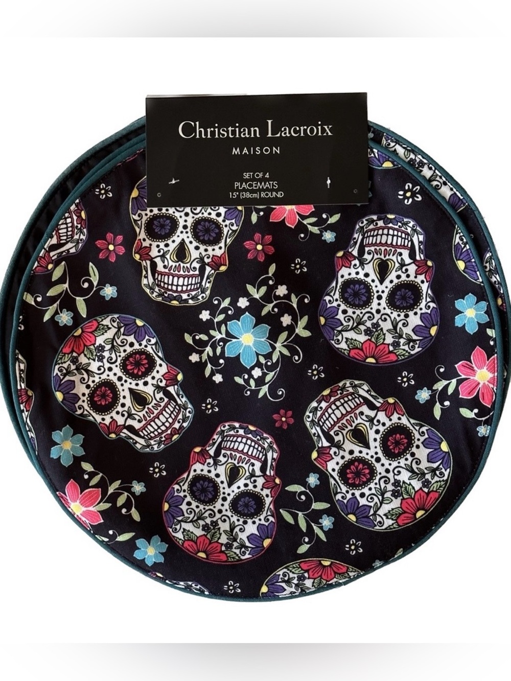 Christian Lacroix Maison Sugar Skull Round Cloth Placemats Set of 4 New!!